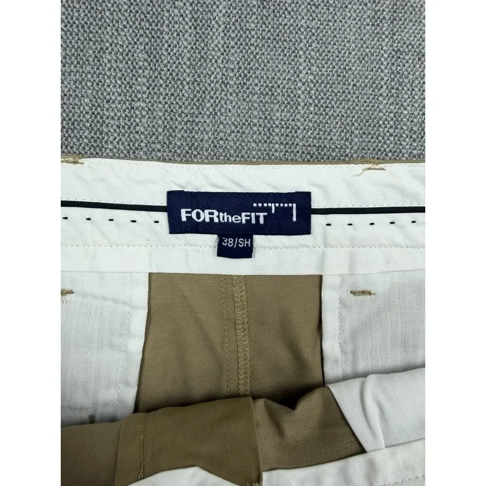 For The Fit Men’s Khaki Chino Shorts 38 Stretch Flat Front Casual 38SH